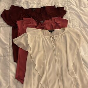 Lot of 3 Express Dress Tops- Size Small- White, Pink & Maroon-Ruffled Top-Blouse